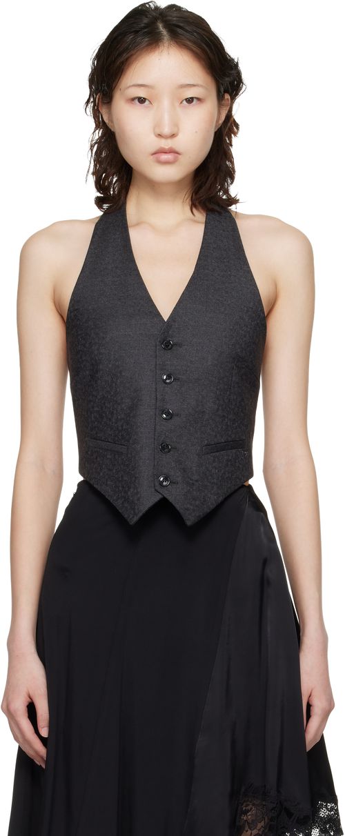 Gray Open Back Halter Tailored Vest