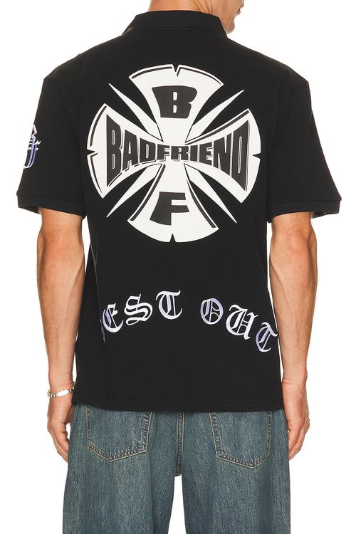 Badfriend Best Out Embroidered Knit Polo in Black & White - Black. L also in M, S, XL/1X