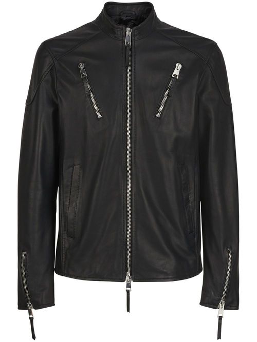 Zipped leather jacket - Black
