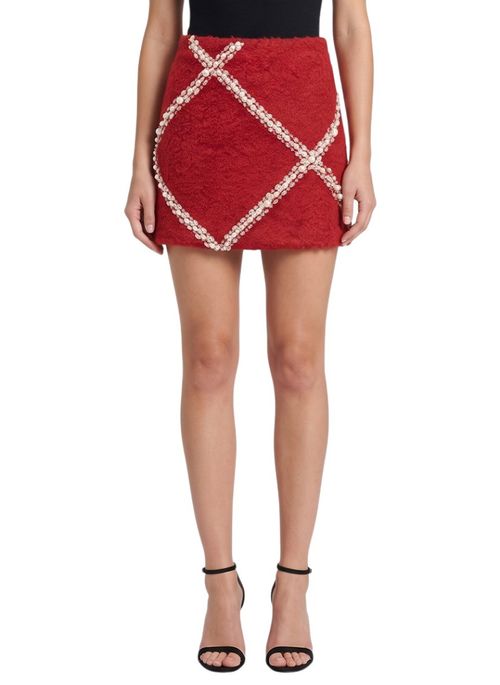 Red Embellished Mini Skirt