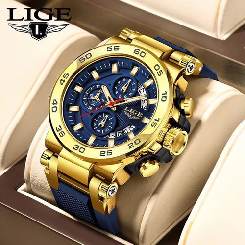 LIGE New Mens Watches Top Luxury Brand Big Dial Watch Men Waterproof Quartz Wristwatch Sport Chronograph Clock Relogio Masculino