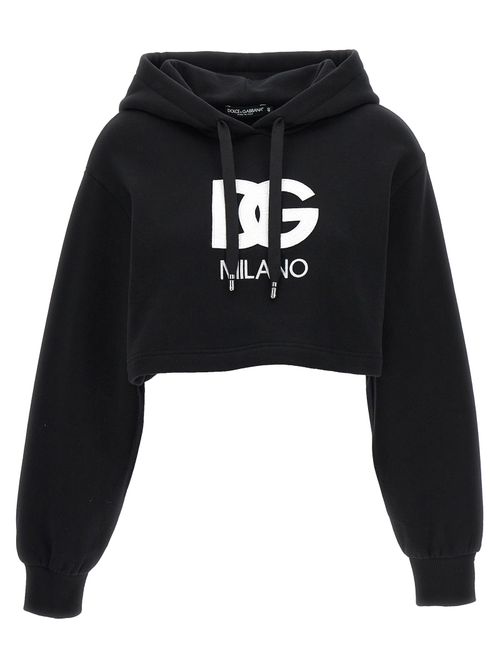 Logo-Embroidered Cropped Hoodie — Black