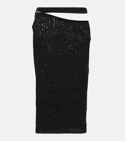 Cutout cotton knit midi skirt