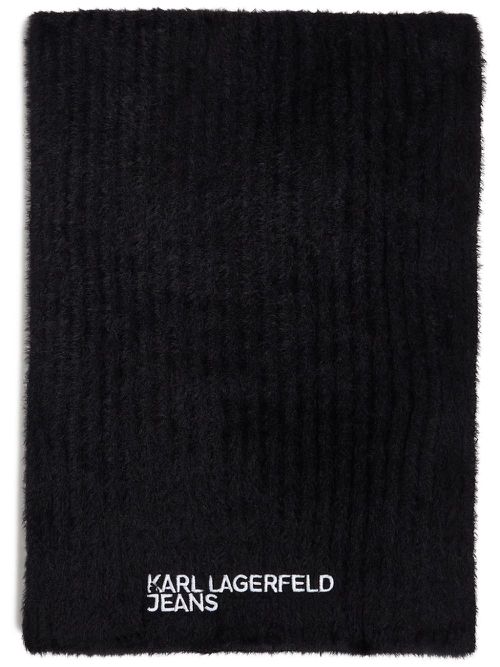Fluffy embroidered-logo scarf - Black