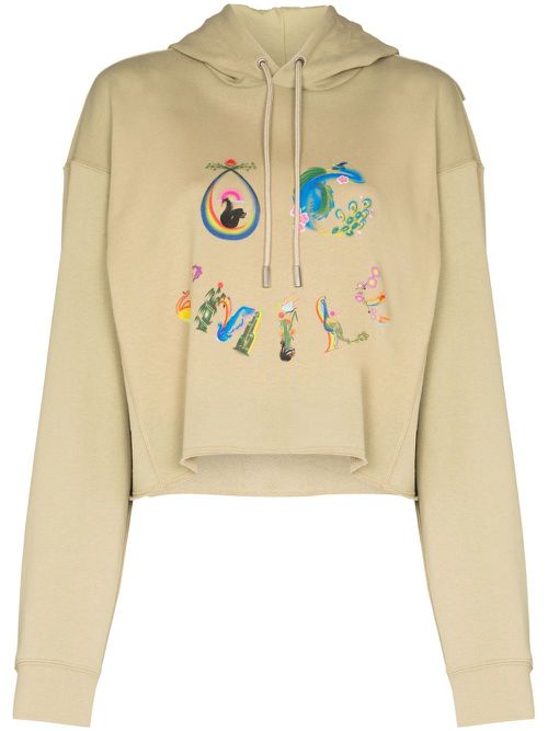 Smile-print cropped hoodie - Green