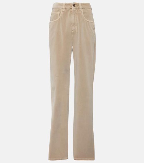 Mid-rise cotton velvet straight pants