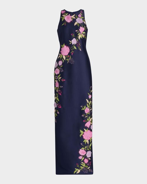 Floral Stretch Mikado Column Gown