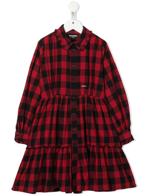 Check-pattern long-sleeve dress - Black