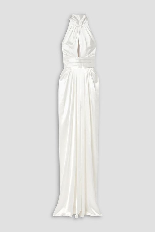 Magnolia pleated silk-charmeuse halterneck gown