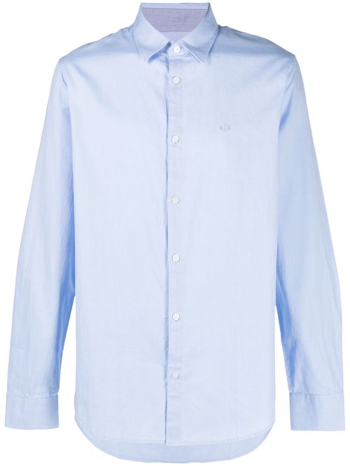 Logo-embroidered long-sleeve cotton shirt - Blue
