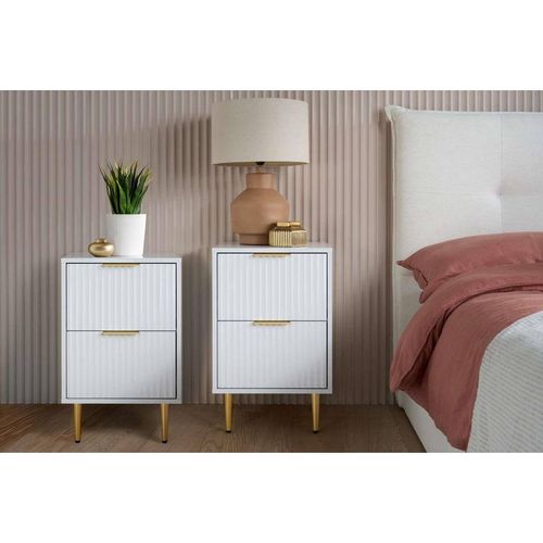 Birlea Unisex Pair of Zaza White Bedside Cabinet 2 Drawer Fluted Chest