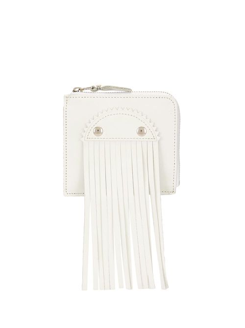 Fringe-detail leather wallet - White