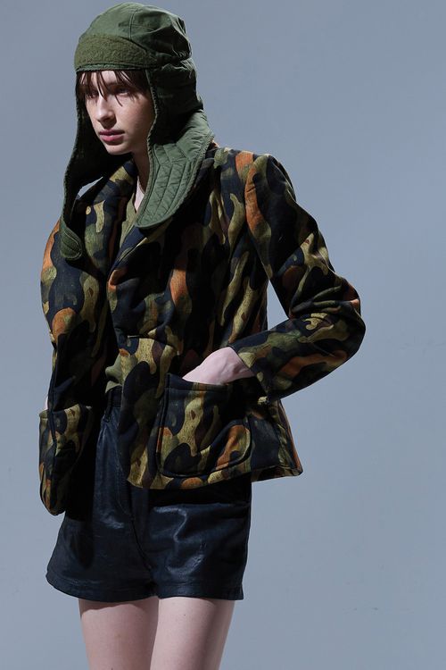 R13 Padded Peak Lapel Shrunken Blazer - Dark Camo Green