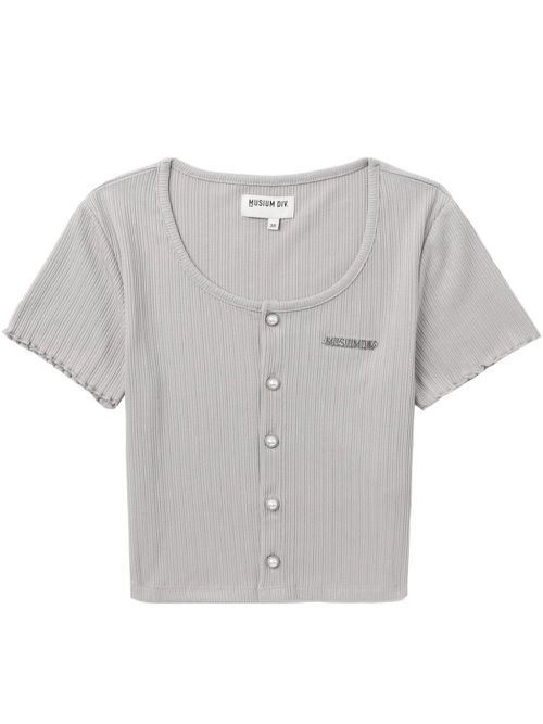 Logo-plaque ribbed cardigan - Grey
