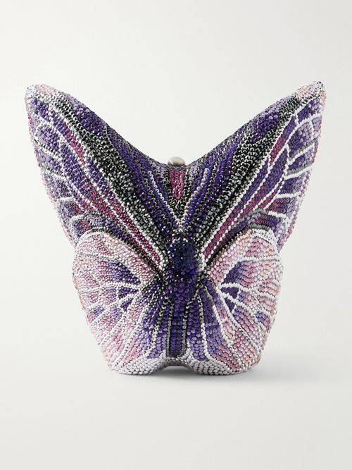 Butterfly Crystal-embellished Silver-tone Clutch - Purple