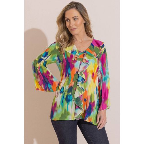 Klass. Women's Abstract Print Pleated Ruffle Top