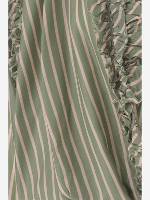 Striped Cupro with Ruffles Shirt — Green
