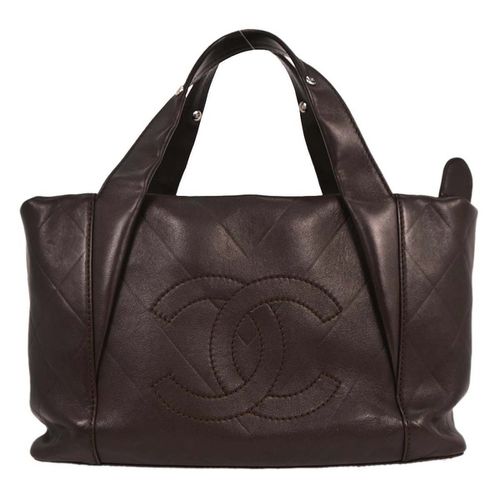 Chanel All Day Long Tote Chevron Leather Brown Leather Tote Bag Bag Pre-Owned