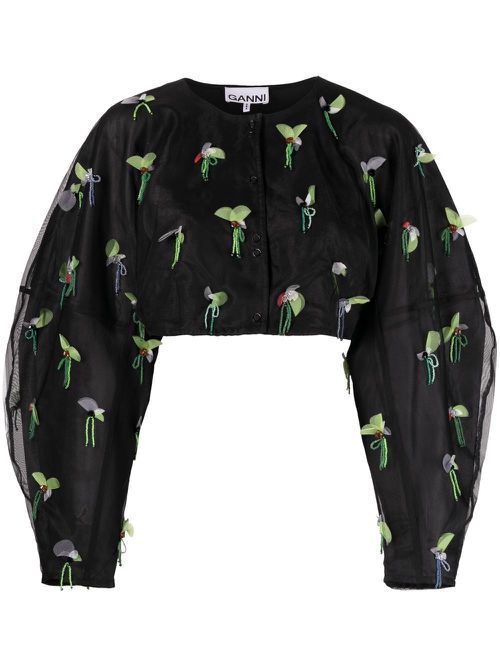 Bead-embellished cropped blouse - Black