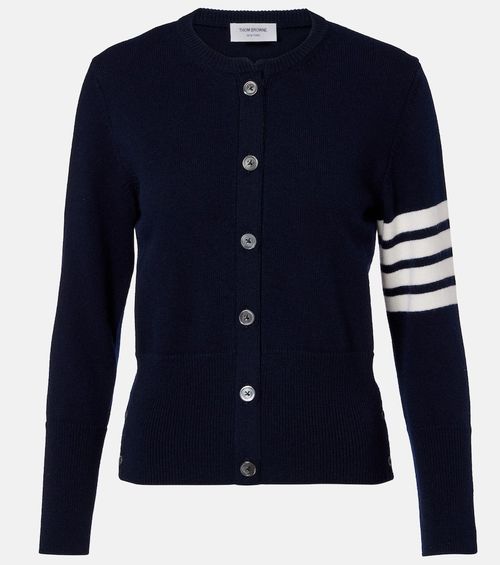 4-Bar intarsia virgin wool cardigan