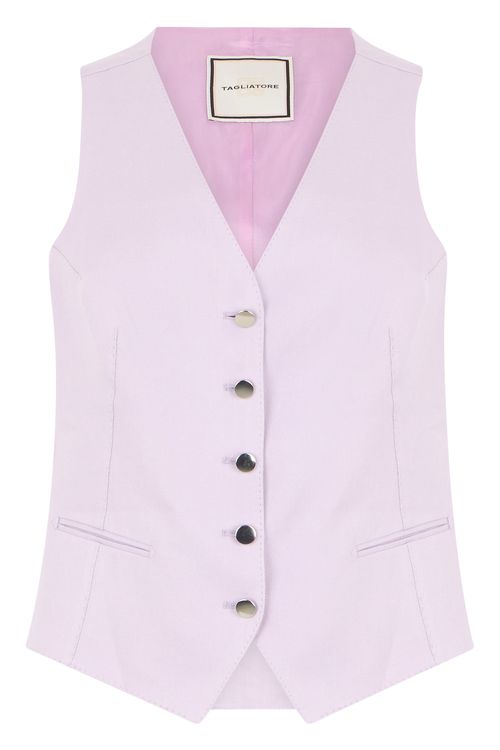 Tagliatore 0205 V-Neck Linen Vest with Contrast Buttons and Side Pockets