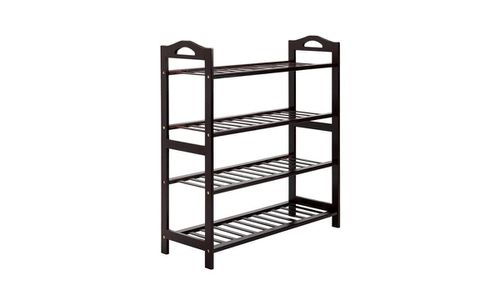 4-Tier Wicker Shoe Rack with 12 Slats Space-Saving Storage Organizer for Entryway or Closet - Coffee