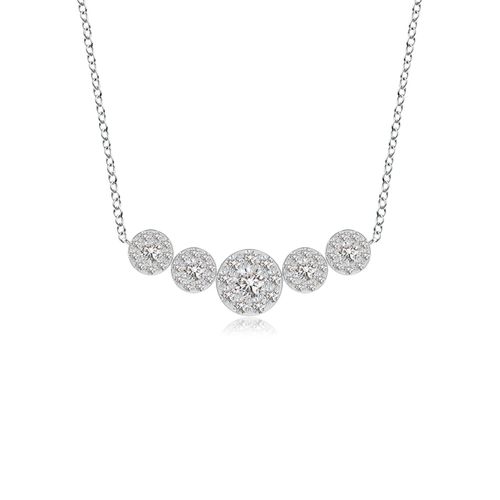 Angara 1.01 Carats Graduated Five Stone Diamond Halo Necklace in 18K White Gold
