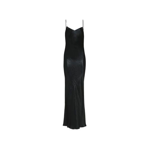 Fluid Acetate Slip Dress — Black