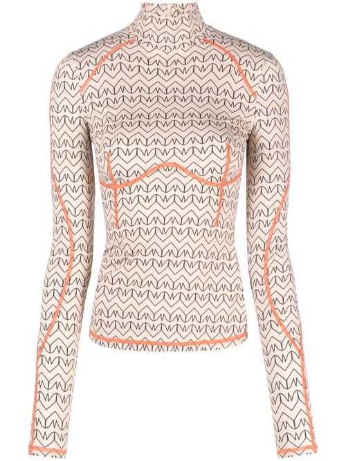 Monogram-pattern high-neck T-shirt - Neutrals