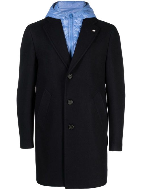 Hooded single-breasted coat - Blue