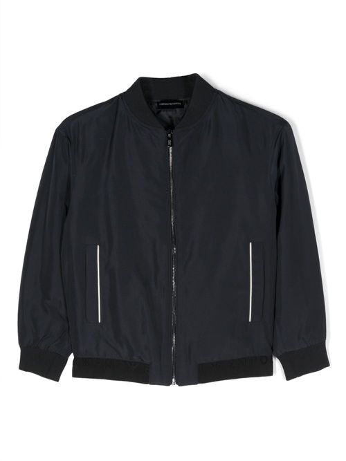 Logo-waistband baseball-collar jacket - Blue