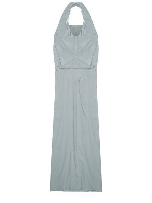 Grey Solid Halter Neck Maxi Dress