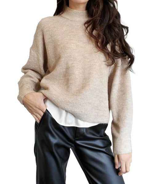 Nola Mock Neck Sweater In Sand