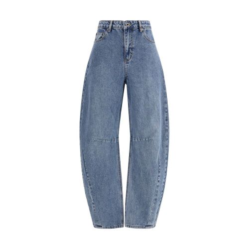 Barrel-Leg High-Rise Cotton Jeans — Blue