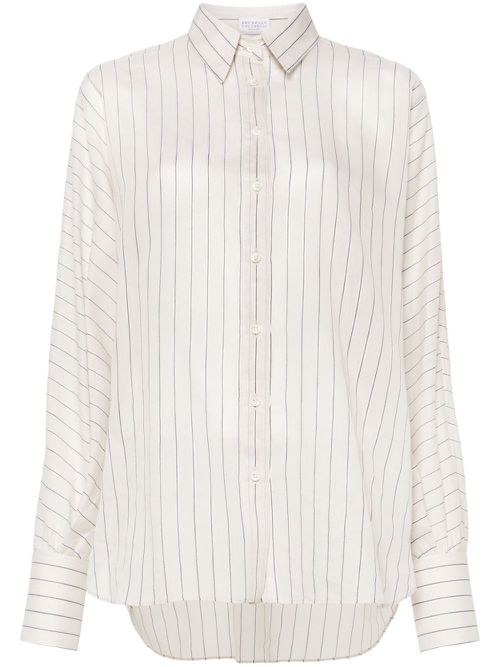 Lurex-detailed striped shirt - Neutrals