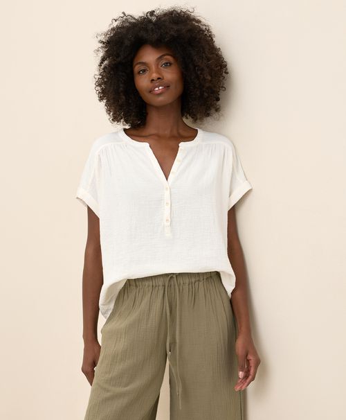 Women's Sea Salt Coastal Double Gauze Short Sleeve Popover