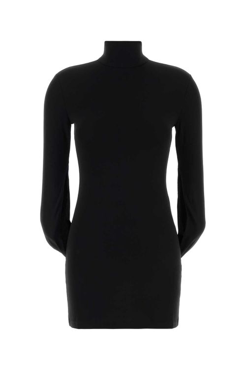Stretch Jersey Turtleneck Mini Dress — Black