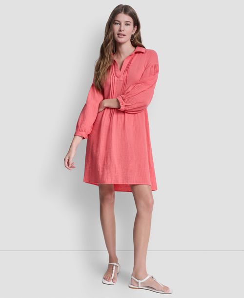 Women's Henley Pleated Tiered Dress - Sunkissed