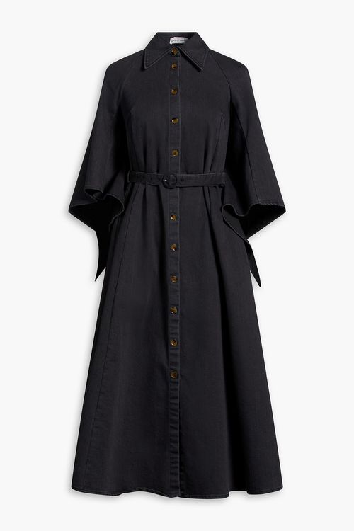 Belted denim midi shirt dress - Gray - UK 8