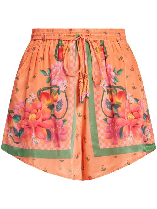 Fruit Garden-print drawstring shorts - Orange