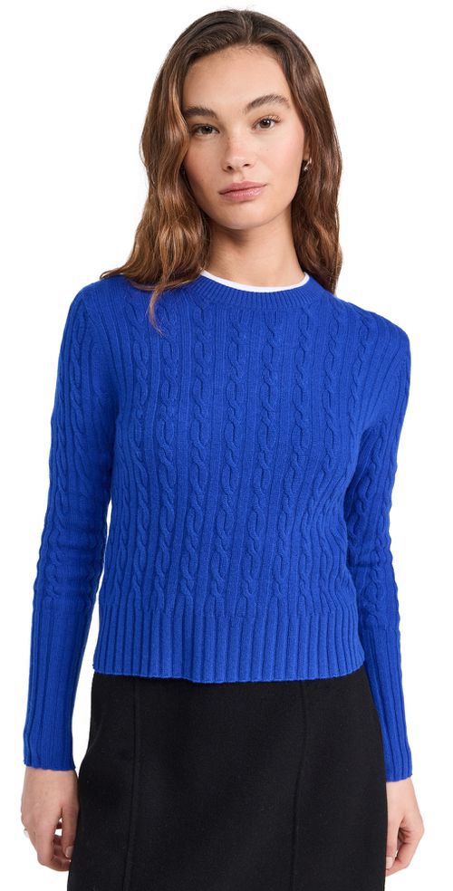 Cable Shrunken Crew In Cashmere Cobalt 