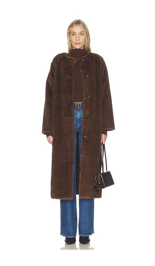 Line & Dot Axel Faux Fur Coat in Brown. L also in XS
