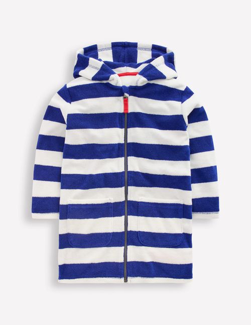 Towelling Zip Up Throw On Sapphire Blue Stripe