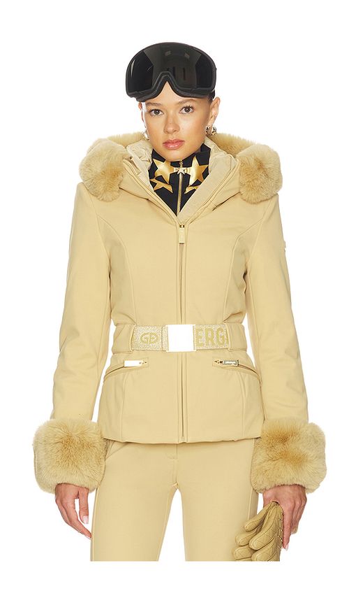 Goldbergh Prezioso Faux Border Ski Jacket in Tan. 32. Also , 36