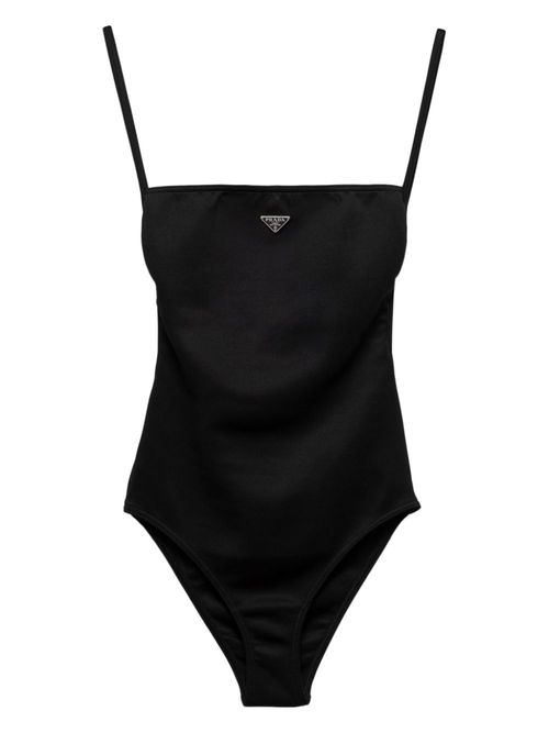 Triangle-logo open-back swimsuit - Black