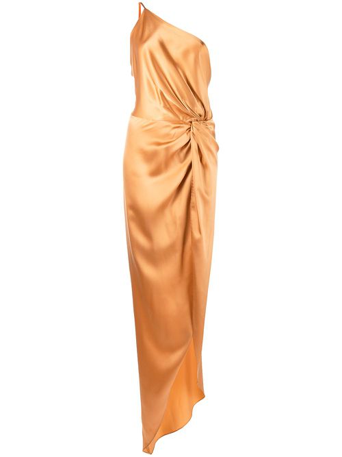 Knot-detail one-shoulder gown - Orange