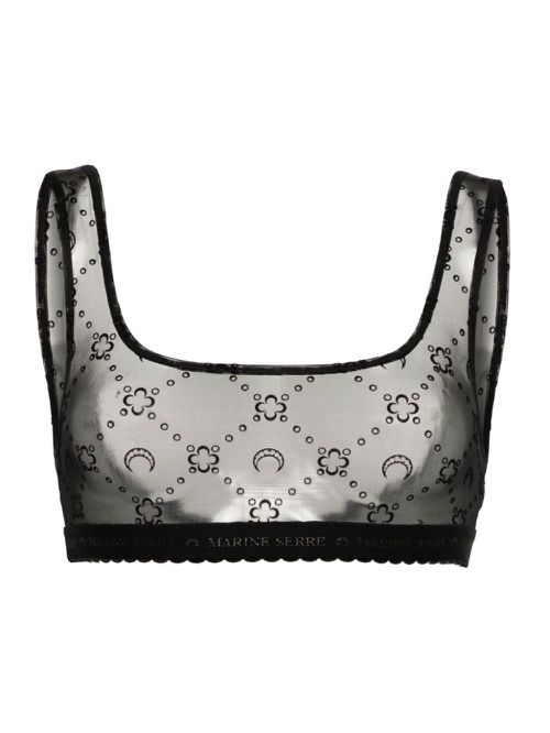 Moonogram flocked tulle bralette - Black