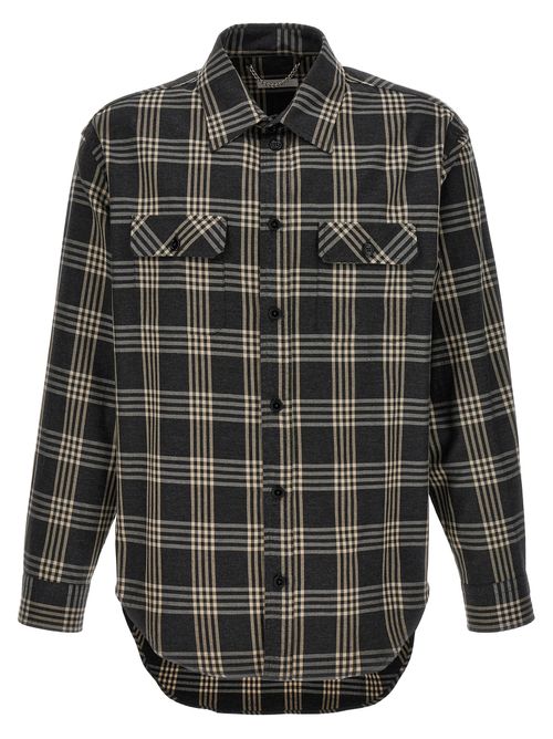 Check-Print Cotton Flannel Shirt — Gray