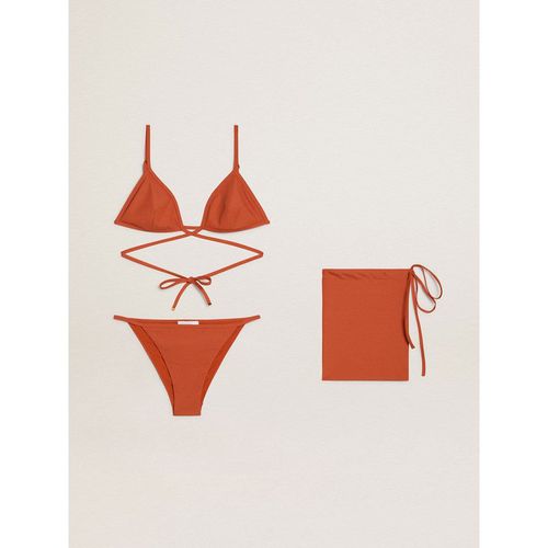 Golden Goose - Women's Bikini In Brick-red Ribbed Jersey With Lacing And Gold Details, Woman, Size: XS