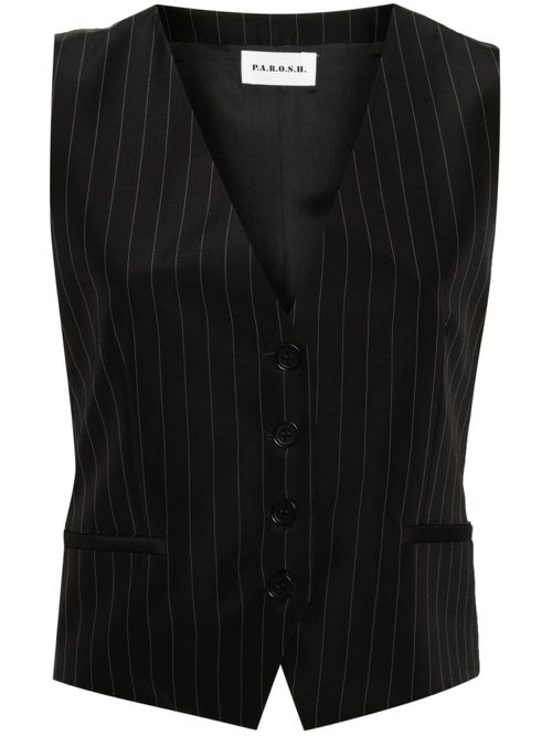 V-neck pinstripe waistcoat - Black